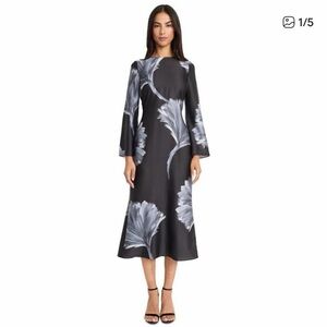 Donna Morgan Floral Cutout Black and Gray Midi Dress